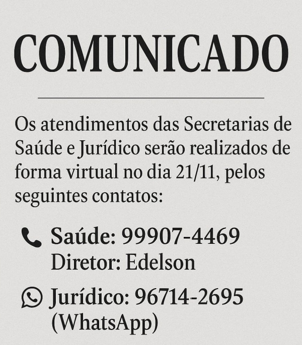 Jurídico e Saúde do Sindicato terão atendimento virtual nesta sexta-feira (21)