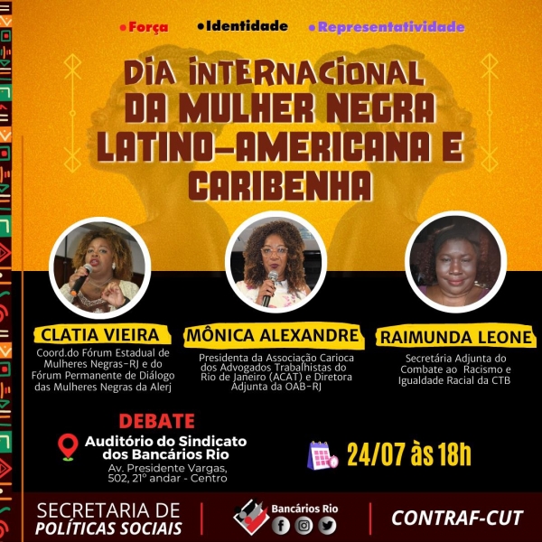 Sindicato dos Bancários do Rio realiza debate sobre mulher negra na segunda-feira (24)