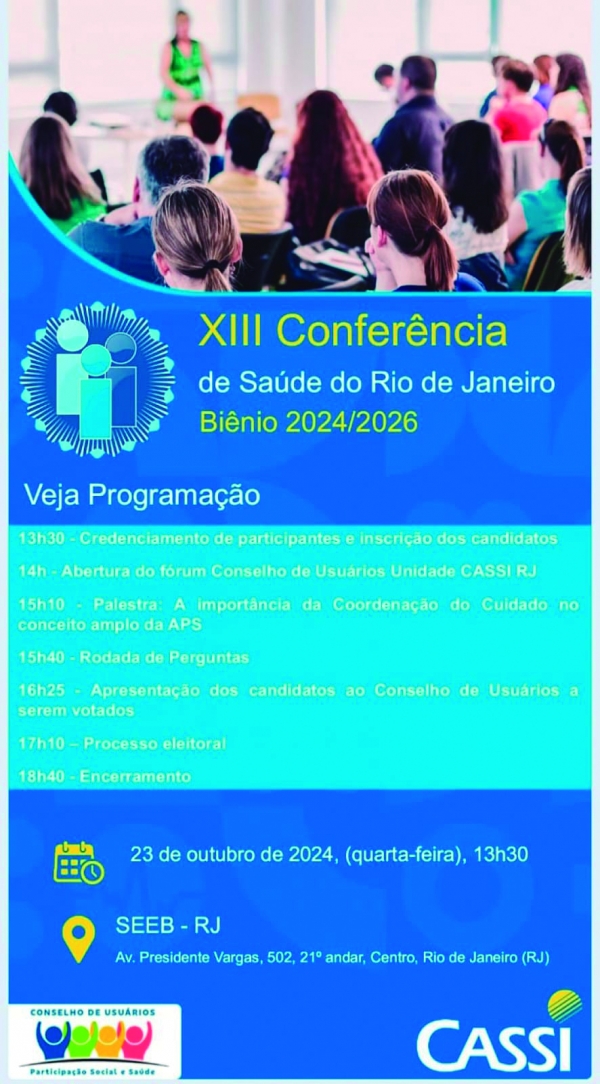 Conferência de Saúde vai eleger novos membros dos conselhos de usuários da Cassi