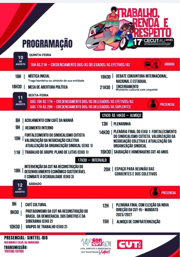 Confira a programação do Congresso Estadual da CUT-RJ