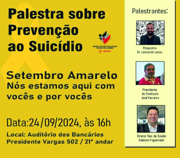 Palestra sobre prevenção ao suicídio é nesta terça-feira (24)