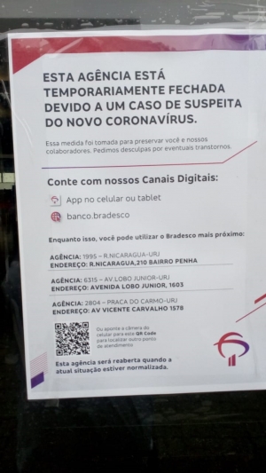 O Bradesco atendeu a solicitação do Sindicato e fechou as agências do Largo da Penha e outra na Barra da Tijuca após a morte do bancário Paulo Lencellote, vítima do Covid-19