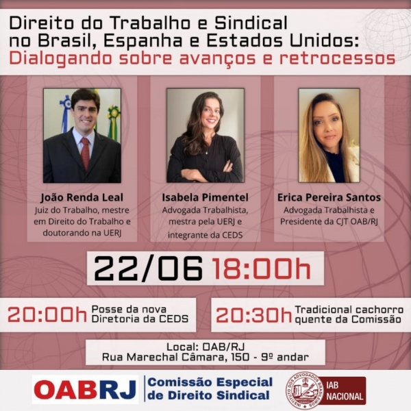 DEBATE sobre o Direito do Trabalho e Sindical no Brasil, Espanha e Estados Unidos