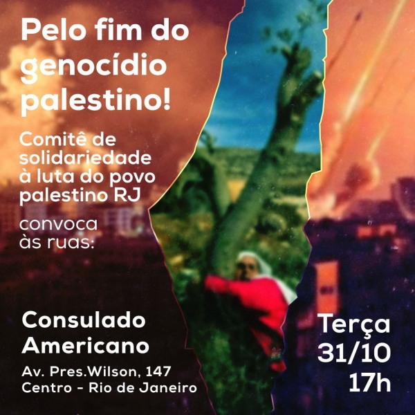 Será nesta terça-feira (31/10), no Rio de Janeiro, ato contra massacre de Israel na Palestina