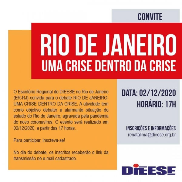 Dieese debaterá crise do Estado do Rio de Janeiro