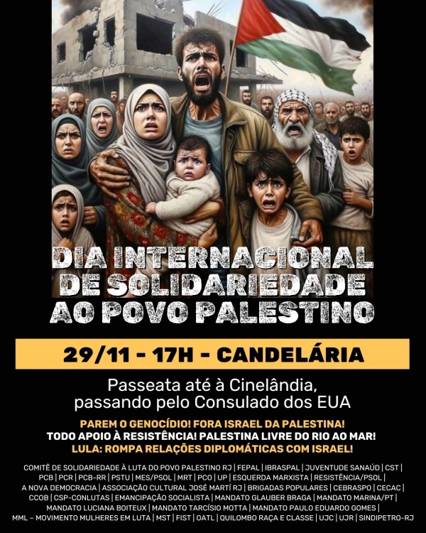 Nesta quarta-feira (29/11), Rio faz passeata em defesa do povo palestino