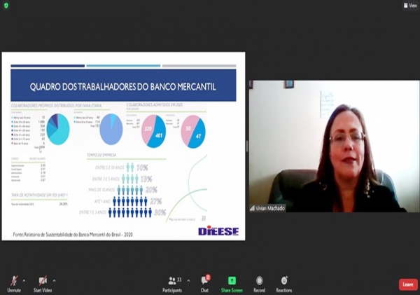 OS NÚMEROS DA PRECARIZAÇÃO - Vivian Machado, economista do Dieese, apresentou o balanço do Mercantil e mostrou dados que revelam os riscos das plataformas digitais para o emprego da categoria bancária