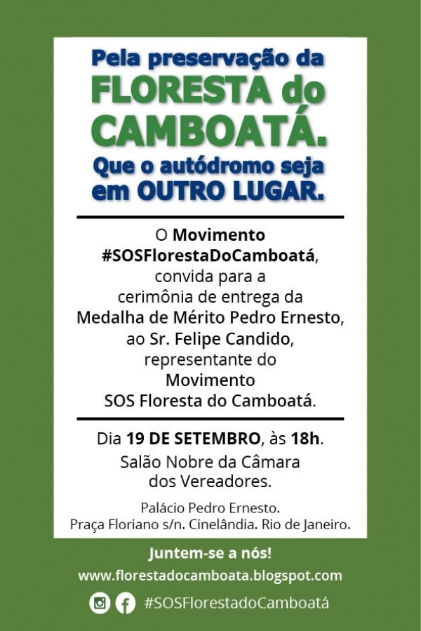 Câmara homenageia Movimento SOS Floresta do Camboatá