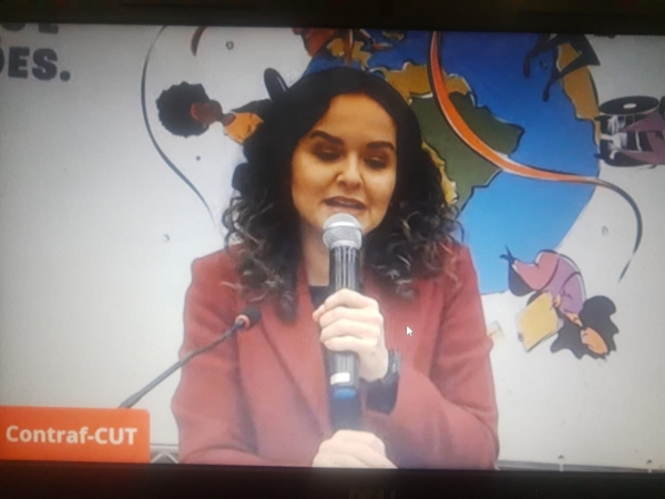 A presidenta da Contraf-CUT Juvandia Moreira abre a 22ª Conferência Nacional dos Bancários, realizado em videoconferência