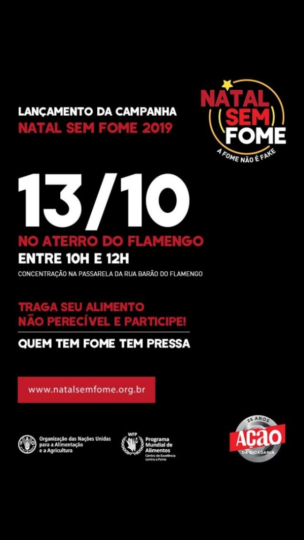 Lançamento Natal Sem Fome dia 13/10 no Aterro do Flamengo
