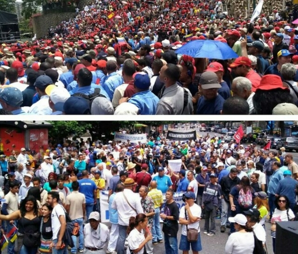 Populares chavistas vão às ruas de Caracas em apoio ao governo Maduro e contra o golpe da oposição financiada pelos EUA