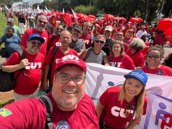 A delegação do Sindicato dos Bancários do Rio e da Federa-RJ durante a Marcha, em Brasília 