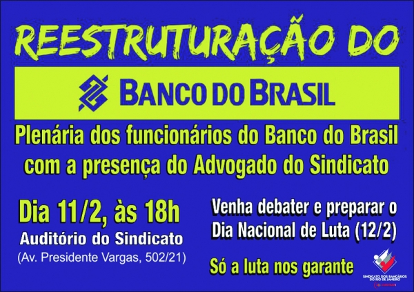 Banco do Brasil: plenária vai preparar Dia Nacional de Luta Contra a Reestruturação