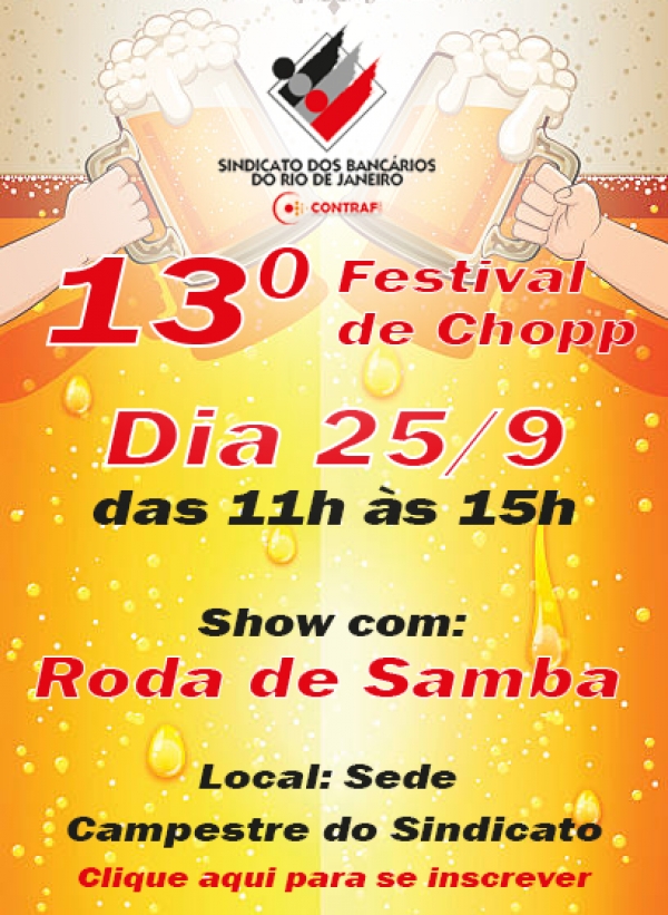 13º Festival do chope e refrigerante será domingo, das 11h às 15h
